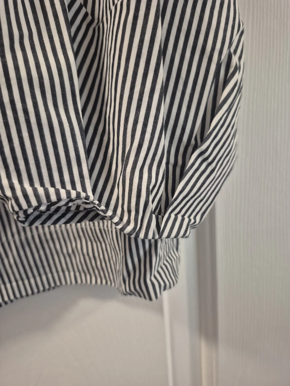 J. Crew Dark Navy and White Vertical Stripe V-Neck Blouse